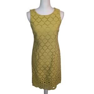 Talbots Lime Green Eyelet Lace Sheath Sleeveless Dress Size 4 Petite